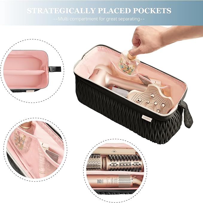 Leudes Dyson Airwrap Travel Case for Shark Hair Dryer Airstraight Flex Style Hair Attachment Tool Organizer Accessories Air Wrap Flat Curling Iron Carrying Case (Black)
