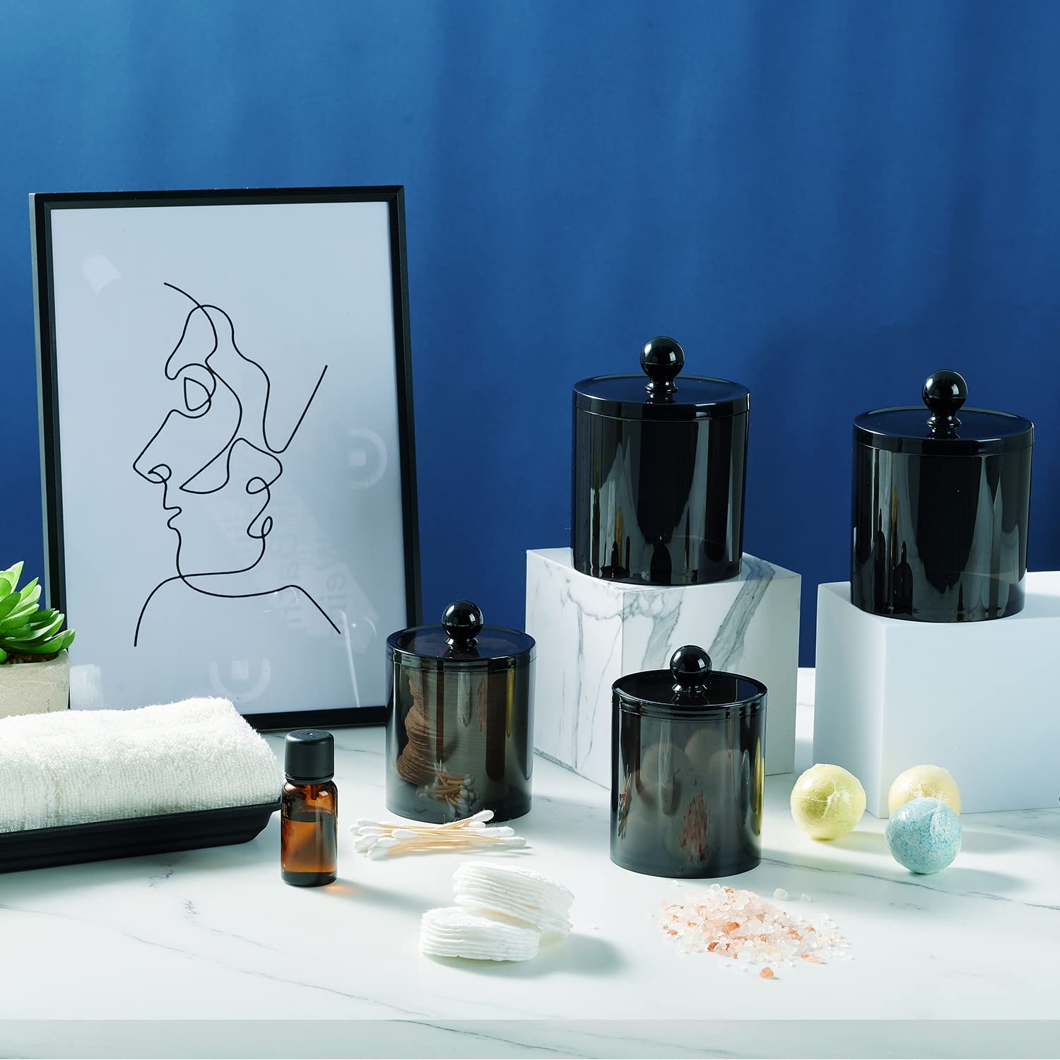 SheeChung 8 Pack Black Qtip Holder,Acrylic Apothecary Jars with Lids