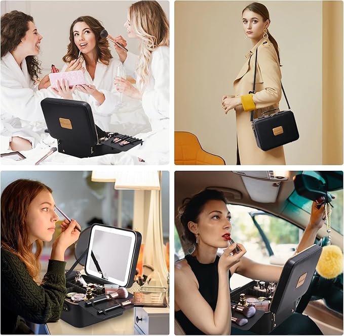 Mocado Travel Makeup Bag with Mirror Makeup Case with Brushes Dividers