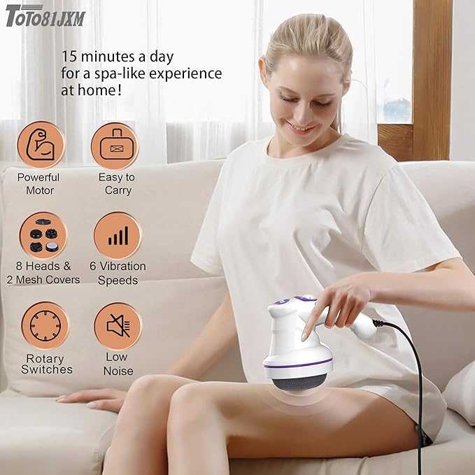 TOTO81JXM Electric Cellulite Massager – Body Sculpting Machine with 8 Massage Heads, Lymphatic Drainage & Skin Tightening for Belly Stomach Leg, Lipo Roller Massager After Surgery, Adjustable Speed.