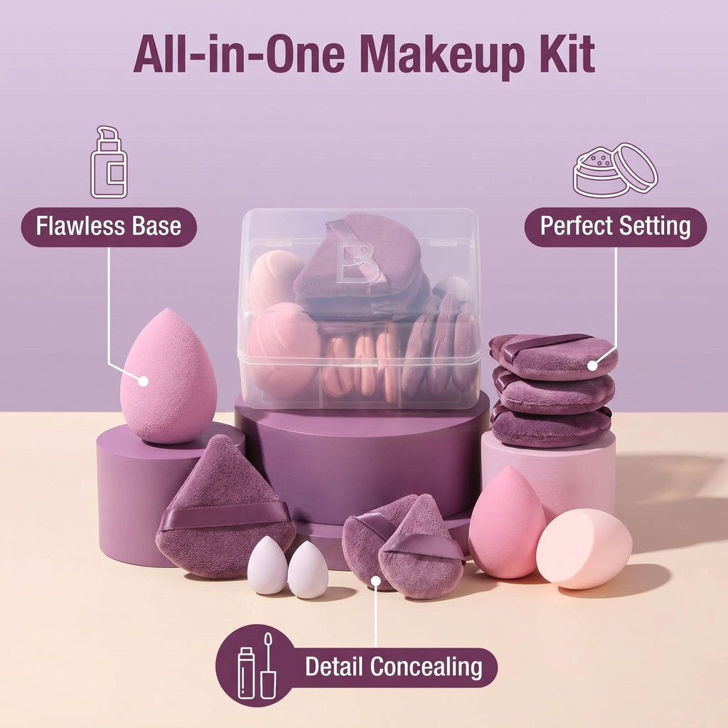 Makeup Sponge Set BS-MALL Triangle Puff 14PCS Non-Latex Beauty Blender Sponges with Travel Case, Soft Makeup Puff for Foundation, Concealer, Cream & Powder, Face & Eye Blending for Sensitive Skin