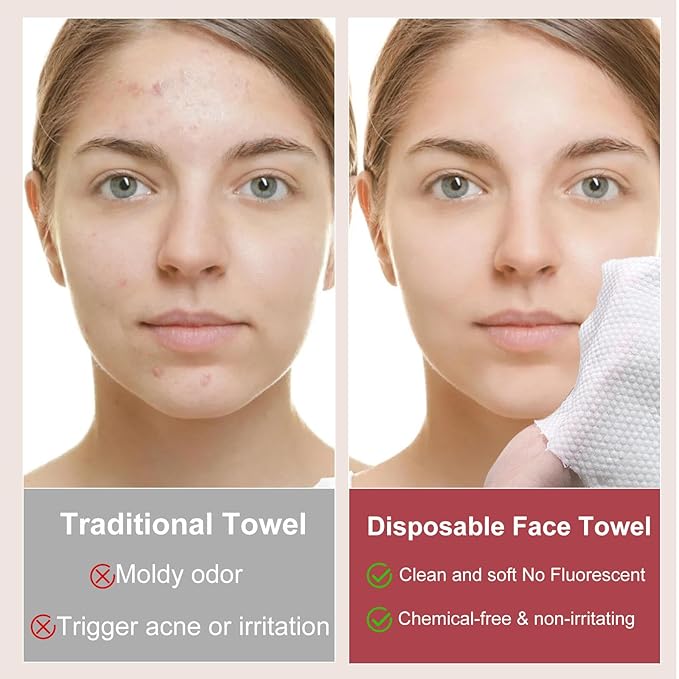 Disposable Face Towels 300 Count, Soft Facial Dry Towels, Hanging Bag