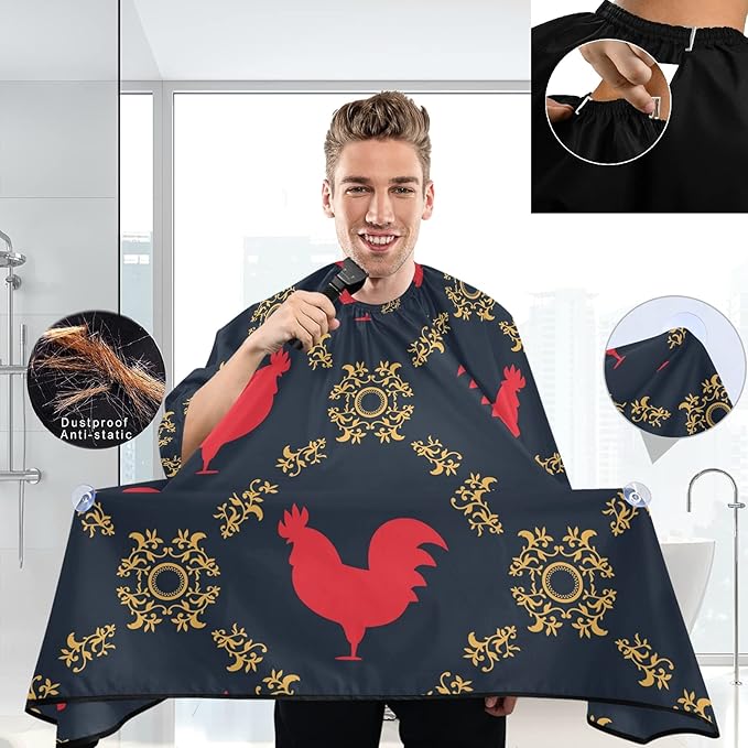 visesunny Barber Cape Red Rooster Polyester Hair Cutting Salon Cape Apron Anti-Static Haircut Water-Resistant Shaving Cloth Beard Shaving Bib Hairdressing Cape