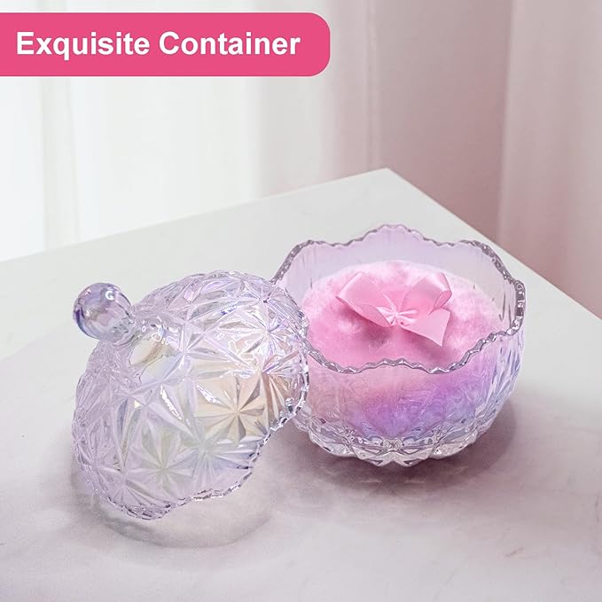 Qopoto 5 Pieces Large Body Powder Puff and Powder Container, Crystal Case for Dust Puff, Powder applicator with Box for Face and Body (Glitter, Crown)