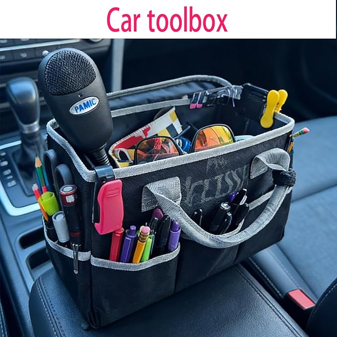 HTYSIQI Dog Grooming Organizer Bag with 10 Pockets, 600D Oxford Portable Tote for Pet Supplies Storage, Travel Grooming Kit for Dog Cat Accessories, Shampoo, Brush, Clipper, Lightweight & Durable