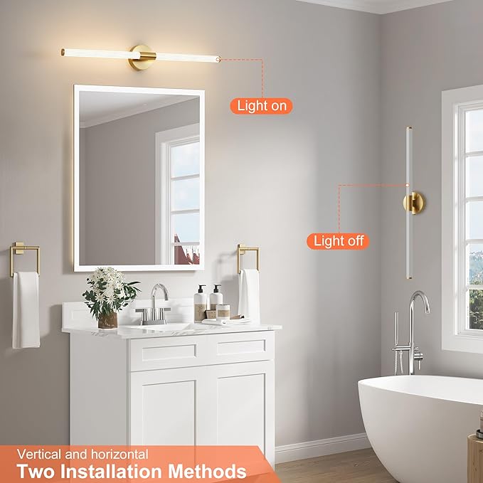 Glod Wall Sconces Set of 2 Hardwired, Dimmable 5CCT LED Bathroom Light Fixtures Over Mirror, 360° Full Lighting 31" Long Vanity Light Bar Modern Wall Sconce for Bathroom Bedroom Living Room