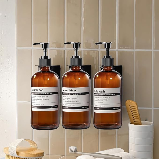 BPFY 12 Pack 8 oz Amber Glass Bottles with Pumps for Essential Oils, Cleaning Products, Lotions, Aromatherapy Oil, Pump Bottles, Refillable Containers with Cap, Funnel, 12 Chalk Labels, 1 Pen