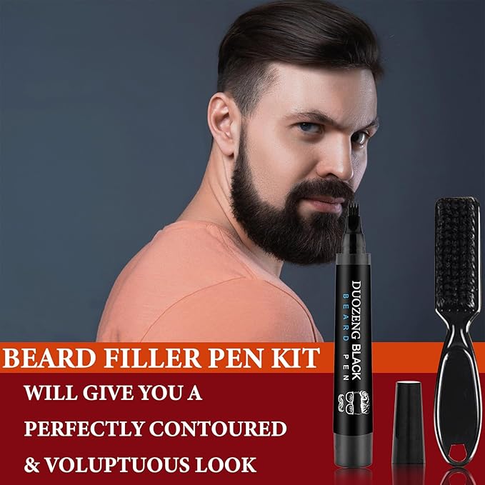 Beard Pencil Filler for Men,Beard Pen Filler Long Lasting Coverage Waterproof & Natural Finish Beard Filling Pen with Brush,Barber Styling Pencil - Fill, Shape & Define Perfect Beard(Black)
