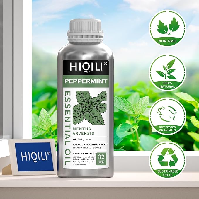 HIQILI Peppermint Essential Oil for Hair Care & DIY, Freshening Air