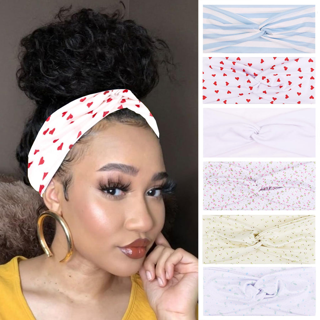 XTREND 6 Pcs Women's Headbands Twisted Cross Elastic Head Bands Yoga Workout Hairbands Non-Slip Sweat Soft Headband Solid Color Simple Versatile Hair Accessory Head Band