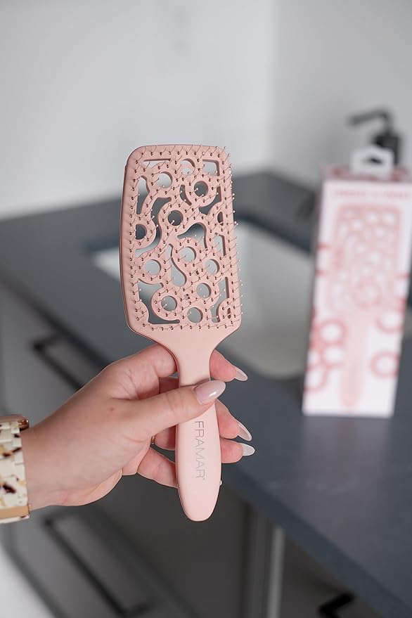 FRAMAR Professional Vented Hair Brush – Curved Hair Brush For Faster Blow Drying, Vent Brush For Blow Drying, Less Breakage, Wet Hairbrush For Women – Heat Resistant - Champagne