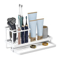 Toothbrush Holders for Bathroom,Carbon Steel Bathroom Organizer Countertopr for Electric Toothbrush,Toothpaste and Razors-Which is Perfect for Countertop Storage,Shower,Sink (White)