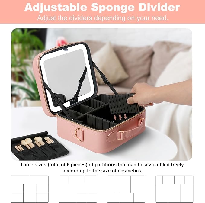 Mocado Travel Makeup Bag with Mirror Makeup Case with 8 Makeup Brushes