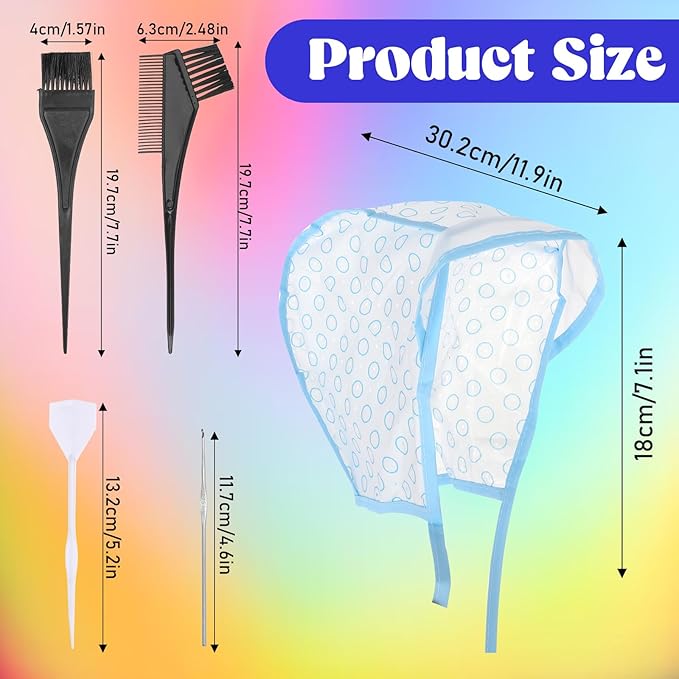 JJUNW 3 Pcs Hair Highlighting Caps, Bleach Cap Coloring Frosting Dye Kit, Highlighting Kit, Highlight Cap with Hooks Highlight Hair Coloring Frosting Dye Kit for Salon Hair Dyeing Hairdressing