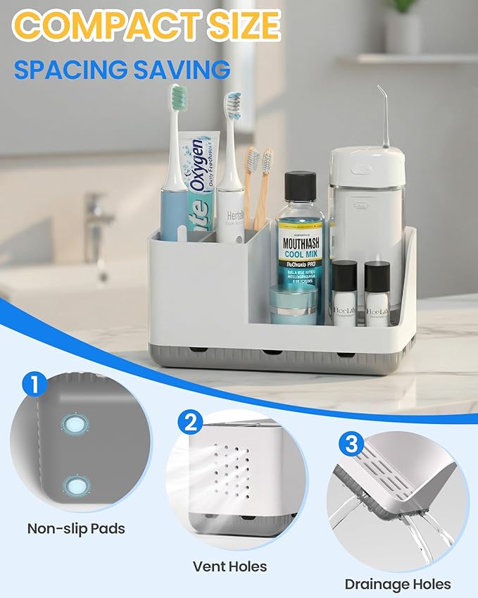 Homtalker Toothbrush Holders for Bathroom Counter - Detachable Bathroom Organizer and Storage Electric Toothbrush and Toothpaste Holder, Bathroom Decor Accessories for Countertop, Shower, Sink