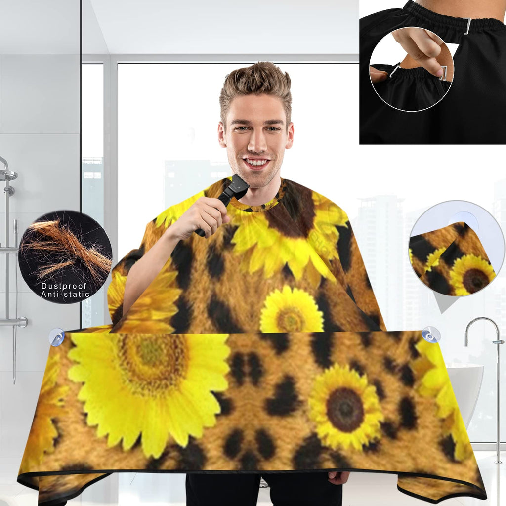 visesunny Barber Cape Classic Sunflower Leopard Print Polyester Hair Cutting Salon Cape Apron Anti-Static Haircut Water-Resistant Shaving Cloth Beard Shaving Bib Hairdressing Cape
