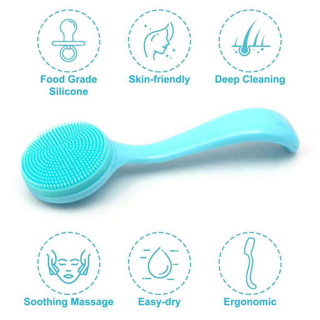 HINZIC Silicone Manual Facial Cleansing Brush, Skin Friendly Waterproof Face Cleaning Scrubber Exfoliator Cleanser for Blackheads Whiteheads Makeup Residues Removal- Blue