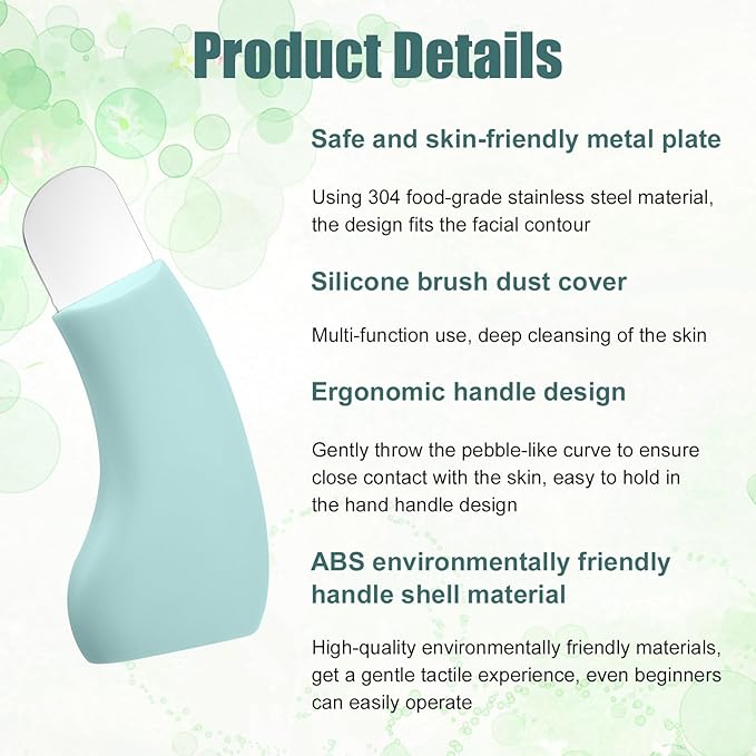 Blackhead Remover Tool, Stainless Steel Facial Scraper Tool Black Head Extractor with Silicone Brush Dust Cover Pore Skin Spatula for Women Men Nose Face Sebum Cleaner(Green)