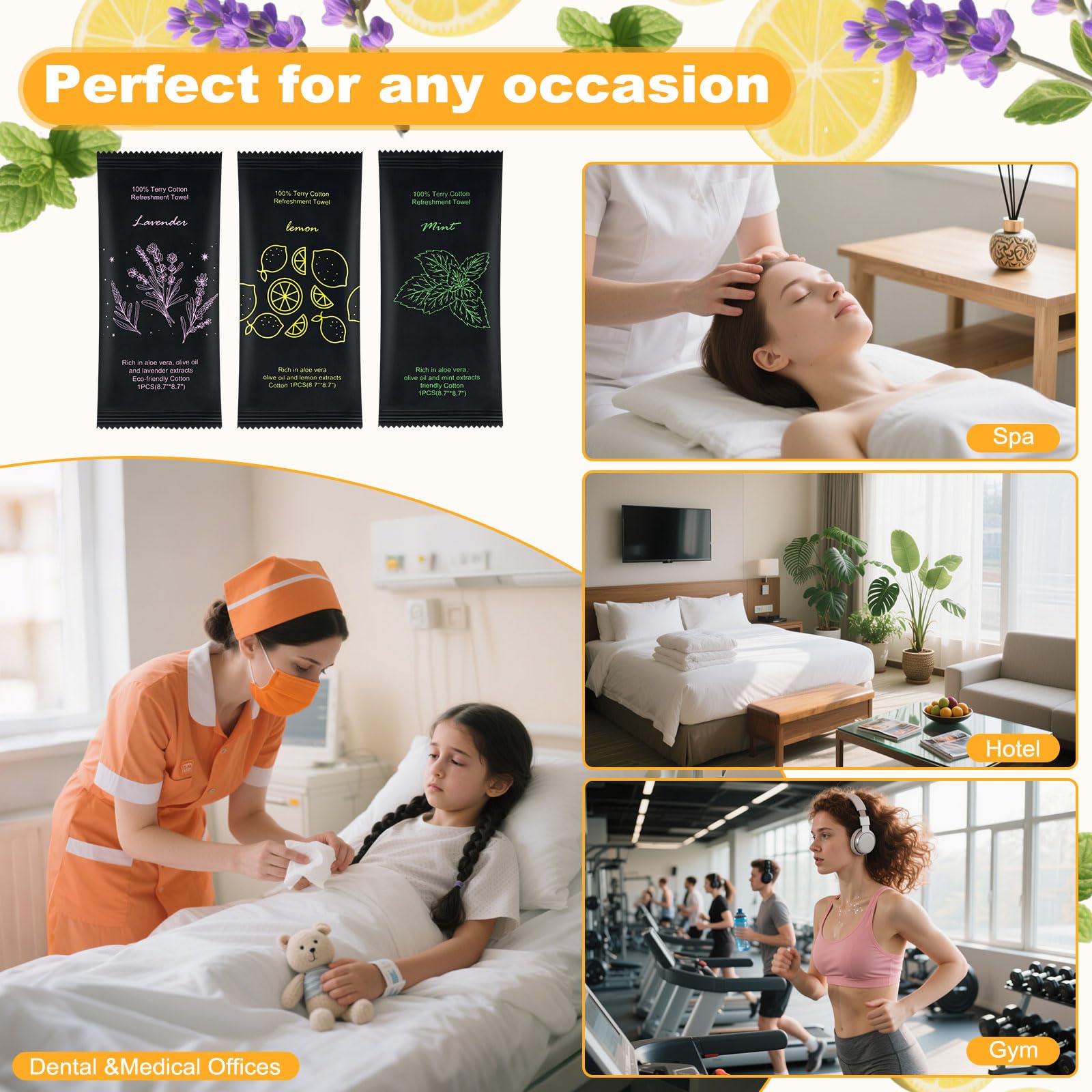 twoworld 60 Moist Cotton Towel Bulk Moist Towelettes Individually Wrapped