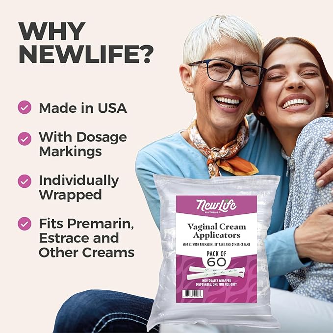 NewLife Naturals Disposable Plastic Vaginal Cream Applicators Hygienic Threaded Injector Applicator Preseed Estrace Premarin OTC Cream Products Dosage Markings- 60 Pack