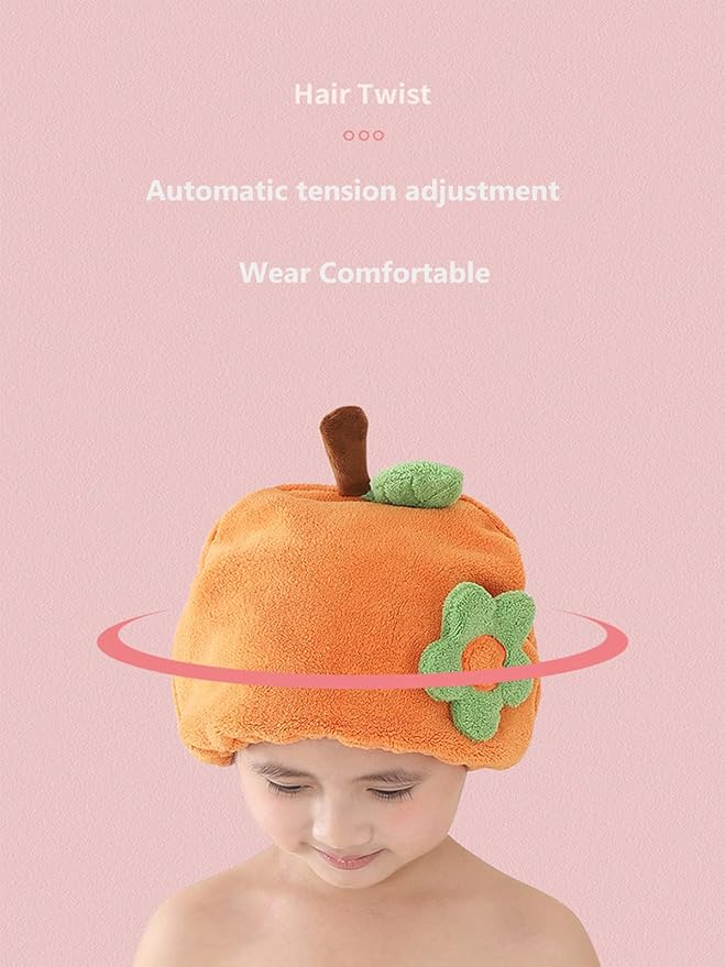 Hair Drying Towel for Kids Girls, Cute Cartoon Absorbent Quick Drying Bath Wrap Set for Bathing, Swimming Pool, Soft Microfiber Cap for Curly Long & Wet Hair, Pink Flower