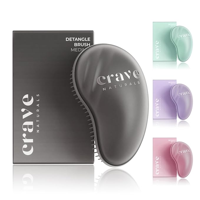 Crave Naturals Mini Detangler Hair Brush Black – Glide Thru Hair Detangler Brush for Women, Kids & Toddlers – Gentle Scalp Care, No-Pain Tangle-Free Hairbrush for All Hair Types, Travel Hair Brush