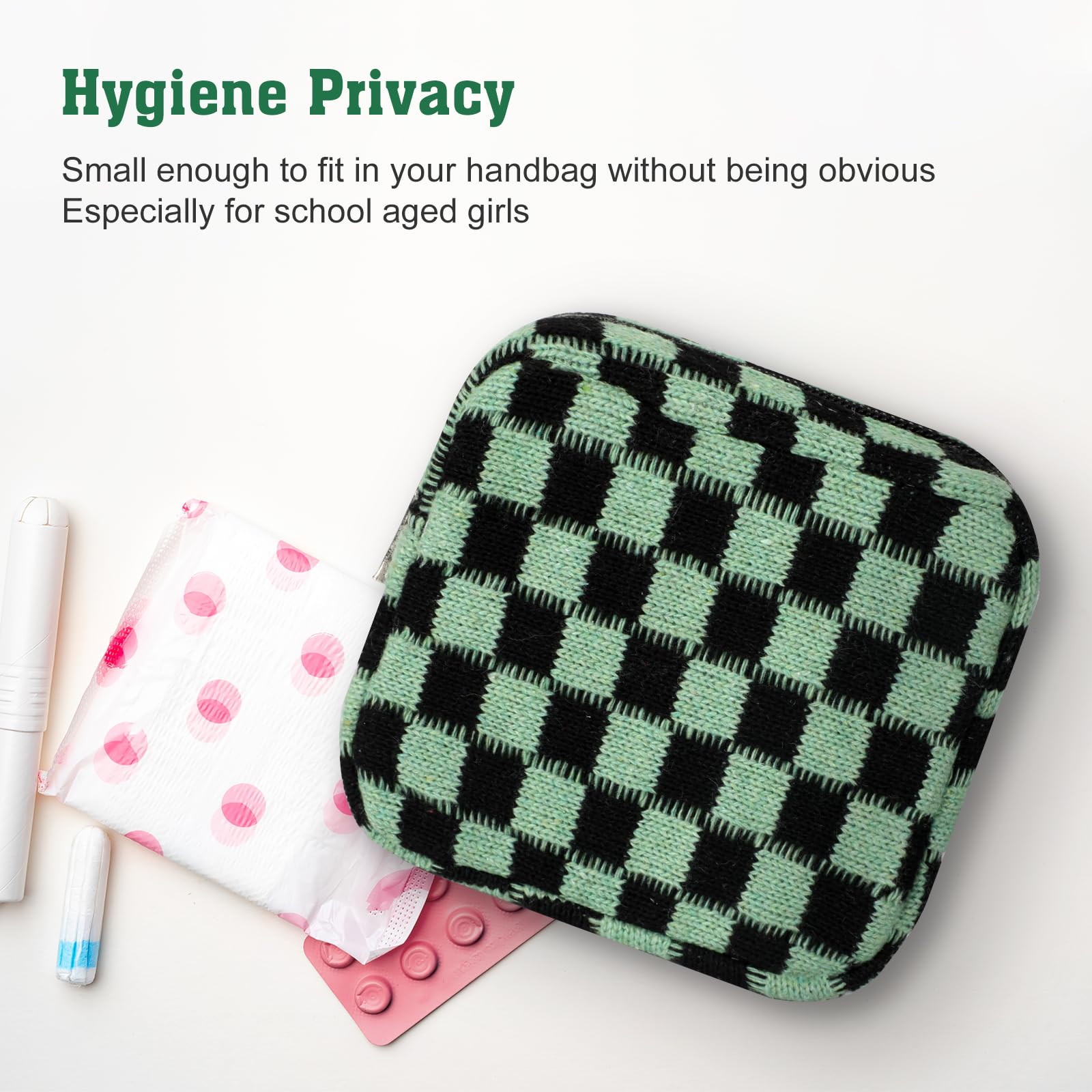 CekPo Sanitary Napkin Storage Bag, Menstrual Pad Zipper Bag Checkered Portable Period Bag Panty Liners, Tampon Storage Pouch for Women Ladies Daily Use Storage Purse Travel