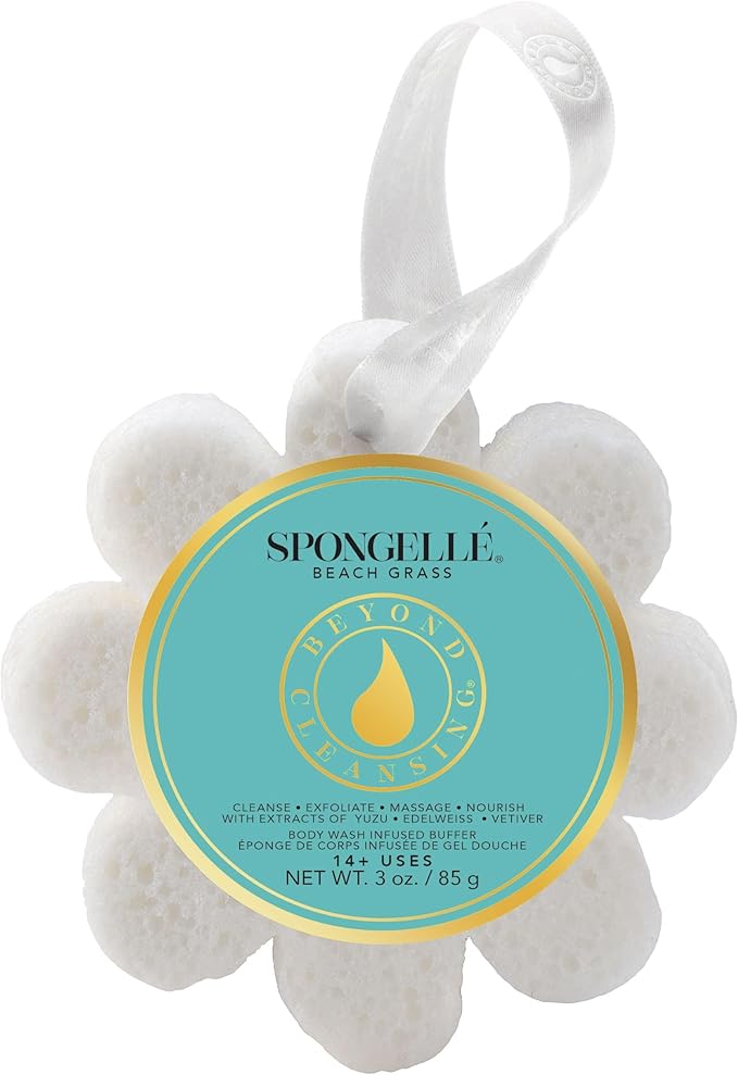 Spongellé Freesia Pear Wild Flower Bath Sponge | Built-in Body Wash & Body Scrubber, Shower Loofah Sponge for Women | 14+ uses