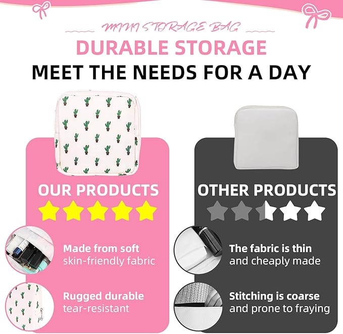 OLLBIT Sanitary Napkin Storage Bag,Period Bag,Portable Period Bag for Teen Pads Sanitary Napkins Small Tampons First Period Gifts for School Hygiene Bags Travel Containers (Cactus)