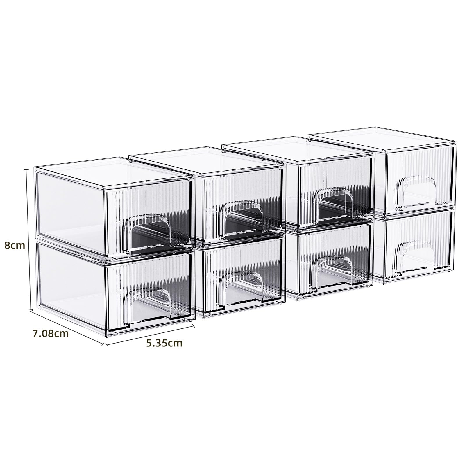ZHIAI 8 Pack Clear Stackable Storage Drawer, Acrylic Drawer, Cosmetic Organizer, Plastic Organizer for Dresser, Under, Kitchen Cabinet, Pantry, Home Organization and Storage