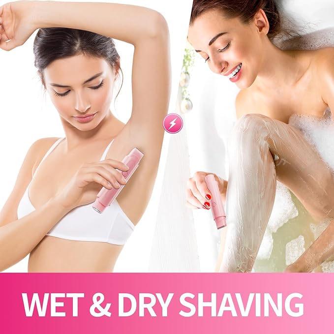 Bikini Trimmer for Women - 2 in 1 Women Electric Razor, Rechargeable Body Hair Trimmer and Facial Hair Remover, IPX7 Waterproof Wet & Dry Use Womens Electric Shaver for Bikini Underarm Leg Arm Body