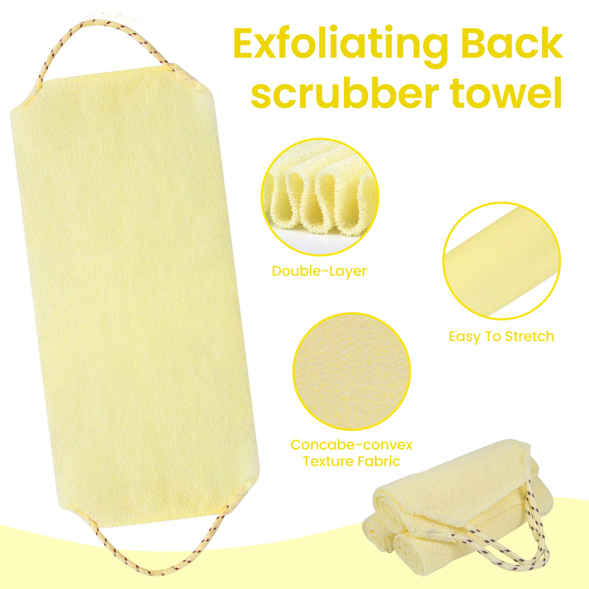 3 Pcs Double-Sided Back Exfoliator Body Scrub Towel, Exfoliating Back Scrubber with Handles,Exfoliating Washcloth Bath Tool in Shower, Stretchable Back Washer to Deep Cleans Skin (Beige)