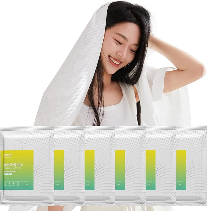 YOUNGTIME Disposable Bath Towels 55" x 27.5",Quick Dry Disposable Body Towel,Thickened Portable Towels Set for Travel Camping,Pet Towels,6 Pack