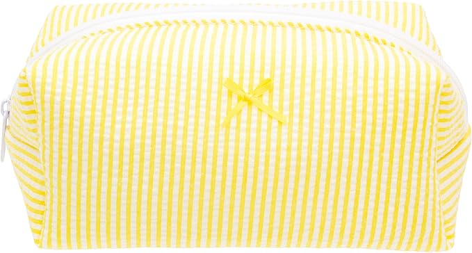 PAZIMIIK Cozy Makeup Bag for Women,Zipper Cosmetic Pouch,Stripe Yellow