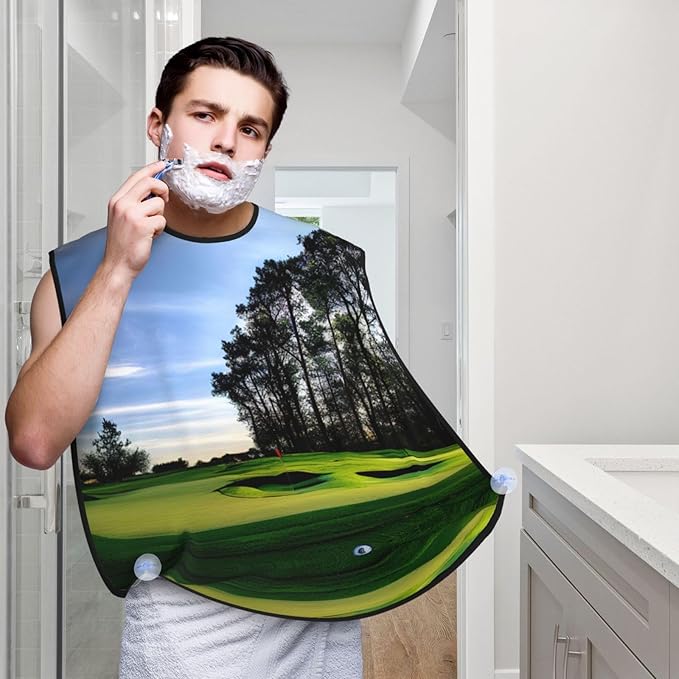 YQxwJL Golf Course And Tree Print Beard Bib Shaving Apron, Beard Hair Trimming Cape Gift For Dad