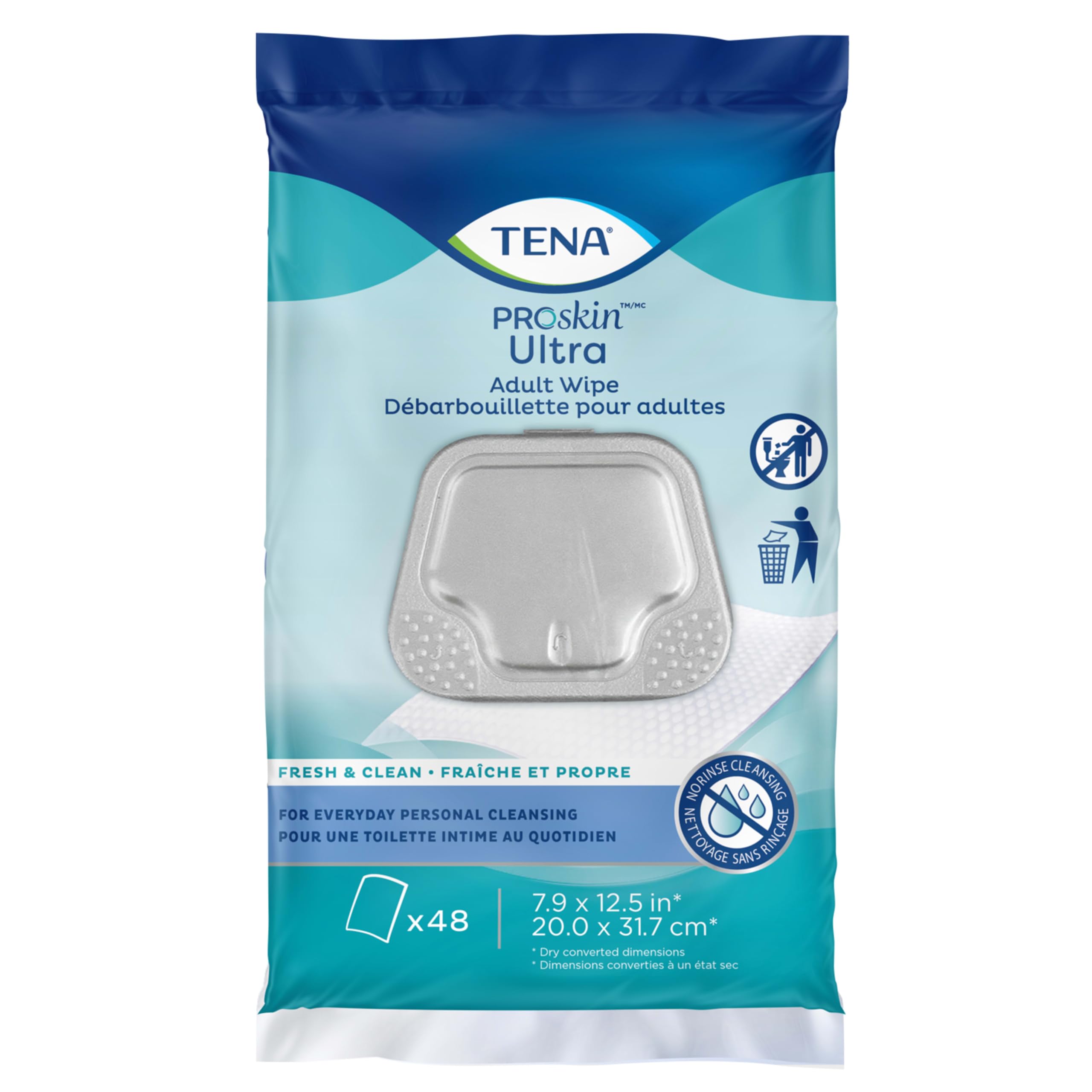 TENA Proskin Adult Wipes for Incontinence, Unisex, 48 ct