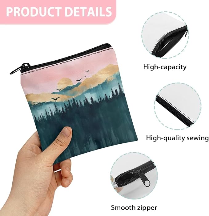 Women Period Bags Waterproof Novelty Landscape Printed Pink Sanitary Napkin Storage Bag Organizer for Daily Use
