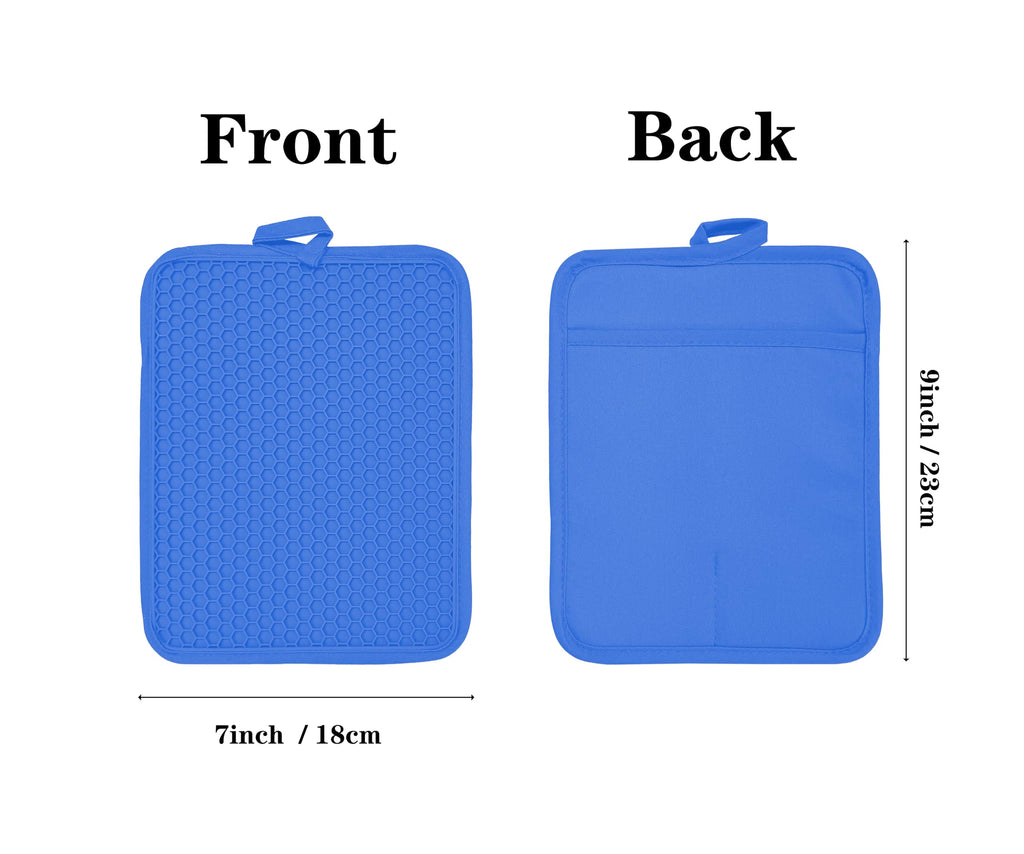 VEIKERY Oven Pot Holder with Pocket Cotton Heat Resistant Coaster Potholder Kitchen Hot Pad Oven Mitts for Cooking and Baking Square 7"x9" (Klein Blue, Silicone)