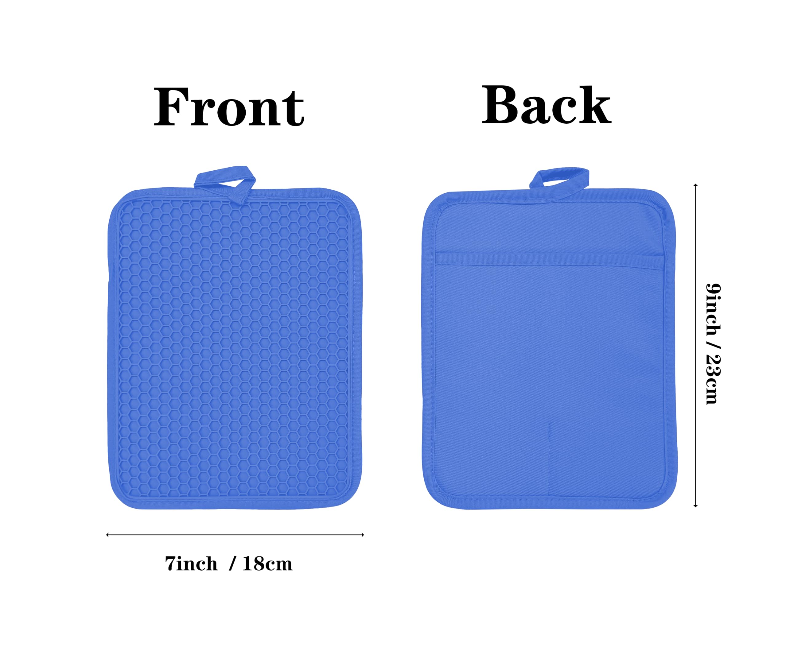 VEIKERY Oven Pot Holder with Pocket Cotton Heat Resistant Coaster Potholder Kitchen Hot Pad Oven Mitts for Cooking and Baking Square 7"x9" (Klein Blue, Silicone)