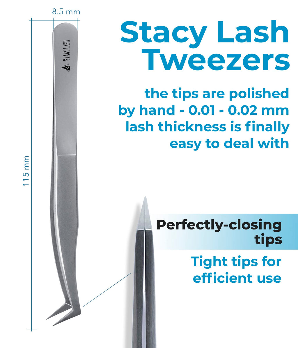 Stacy Lash STL-5 Eyelash Extension Tweezers/Supplies for Volume Extensions & Premade Fans/Precision Tool for False Lashes Application/Beauty Accessories/Curved Tweezer Tip/Eyelashes Tools