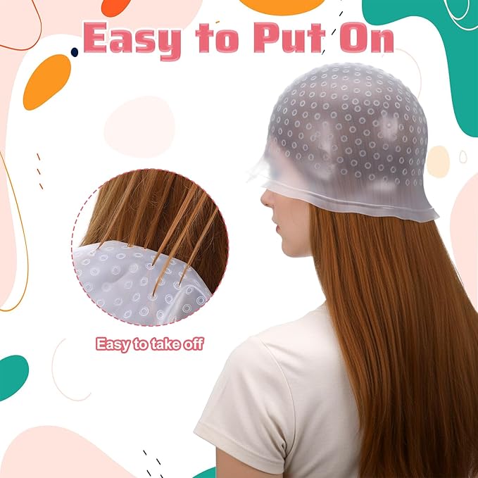 MBAIYO Punched Silicone Highlight Hair Cap with Needle, Professional Reusable Highlighting Poked Hole Cap for Color Hair Salon Hairdressing Dyeing Staining Tools for Women and Men (White)