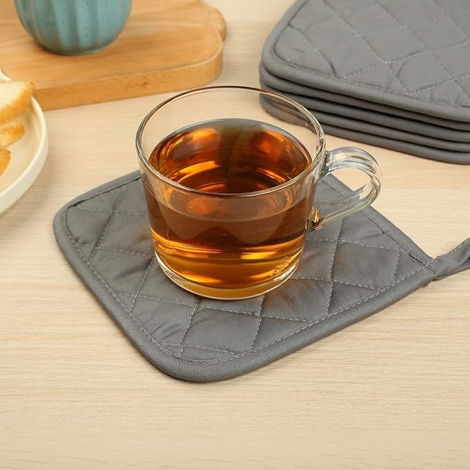 Lifaith 6 Pack Potholders Kitchen Pot Holders Set,Cotton Pot Holders for Kitchen 7 inch hot Pads,Heat Resistant Hot Pads for Cooking and Baking Dark Grey