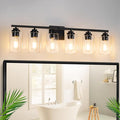 6-Light Bathroom Light Fixtures, 38" Modern Vanity Lights Over Mirror with Clear Glass Shades, Matte Black Light Fixture, Classic Wall Light Fixture for Mirror Living Room Cabinet Bedroom Porch