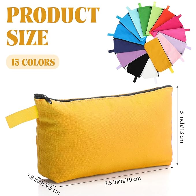 Saintrygo 30 Pcs Canvas Makeup Bags Bulk, Travel Cosmetic Zipper Pouch Blank DIY Multipurpose Toiletry Bag Hygiene Pouch for Women Purse Pencil Case (7.5 x 5 x 1.8 Inch,Novel)