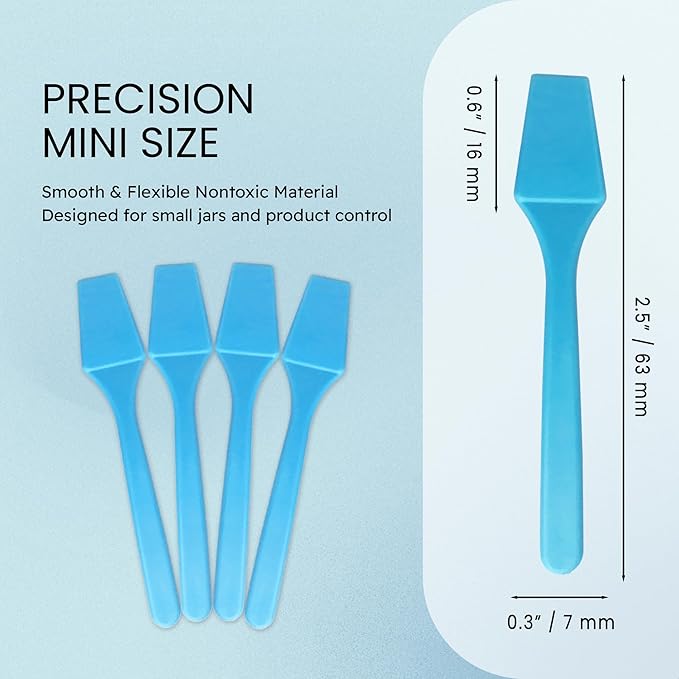 pana Brand Cosmetic Make Up Disposable Plastic 2.5Inch Spatulas Skin Care Facial Cream Mask Spatula (100 Pieces in a Container) (BLUE)