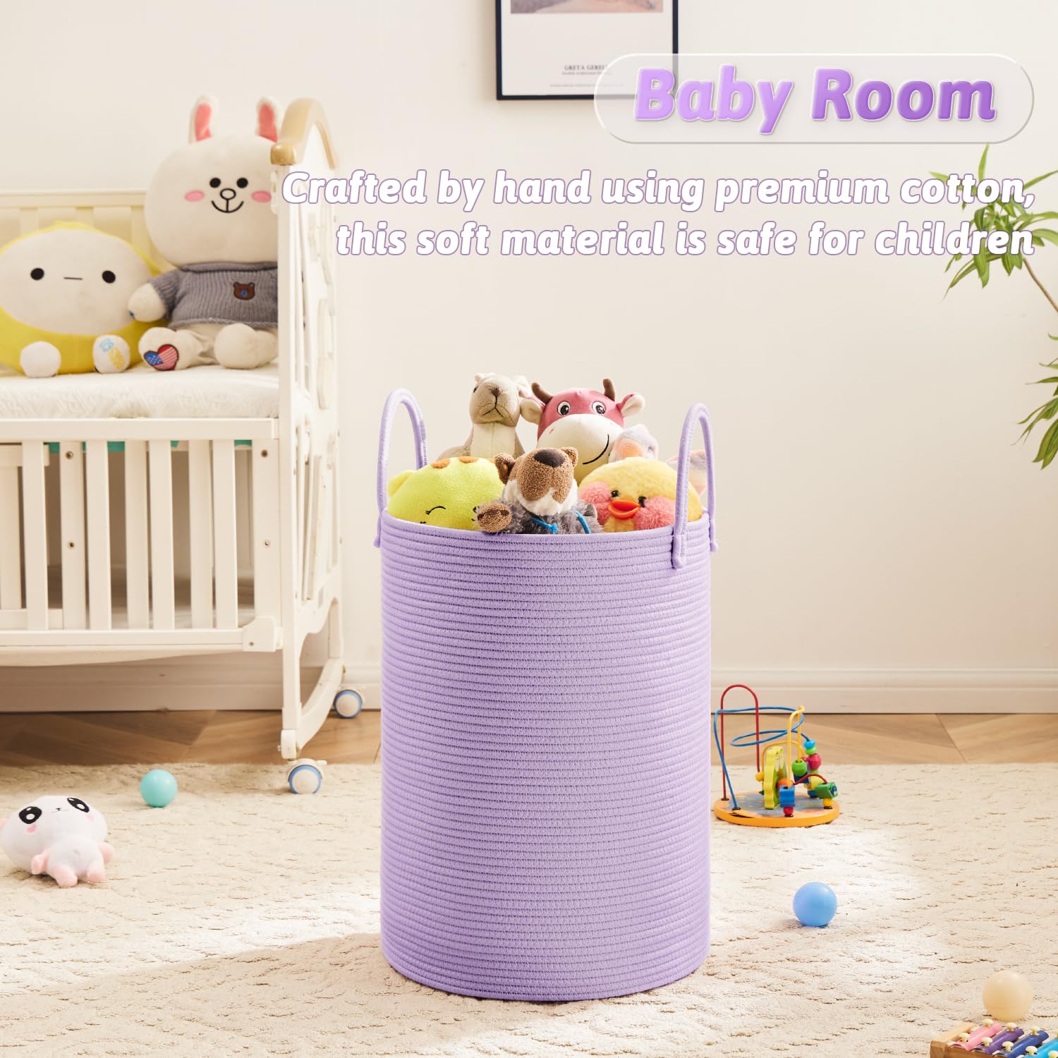 Artfeel Laundry Basket,Woven Cotton Rope Laundry Hamper,40L for Decorative Storage of Dirty Clothes,Toys and Blankets in Bathroom,Baby Room and Living Room