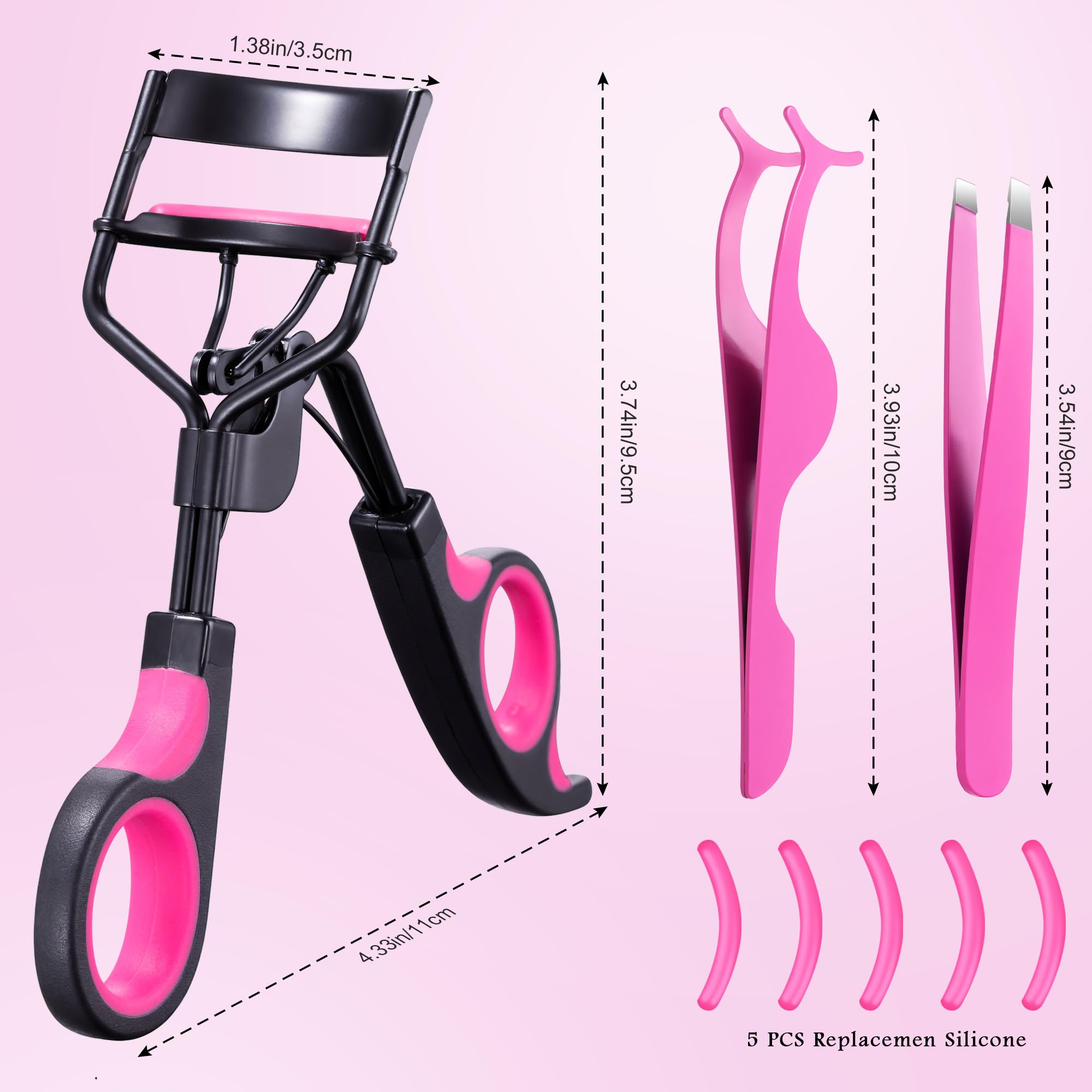 3-in-1 Professional Eyelash Curler Kit – Salon-Perfect Lashes at Home!Includes: Eyelash Curler (w/Replacement Pad), Eyebrow Tweezers & Curved Applicator Toolr – Travel-Friendly & Pain-Free (Red)