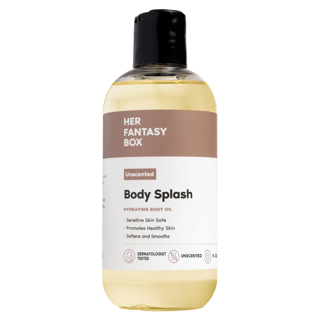 Her Fantasy Box | Body Splash Hydrating Body Oil - Moisturizing, Non-Greasy Formula for Soft, Smooth Skin - All-Natural, Lightweight & Nourishing (8 Fl Oz, Unscented)