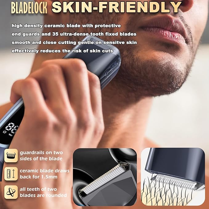 Beard Trimmer for men, Vacuum Mustache Trimmer Electric Shaver, Blue
