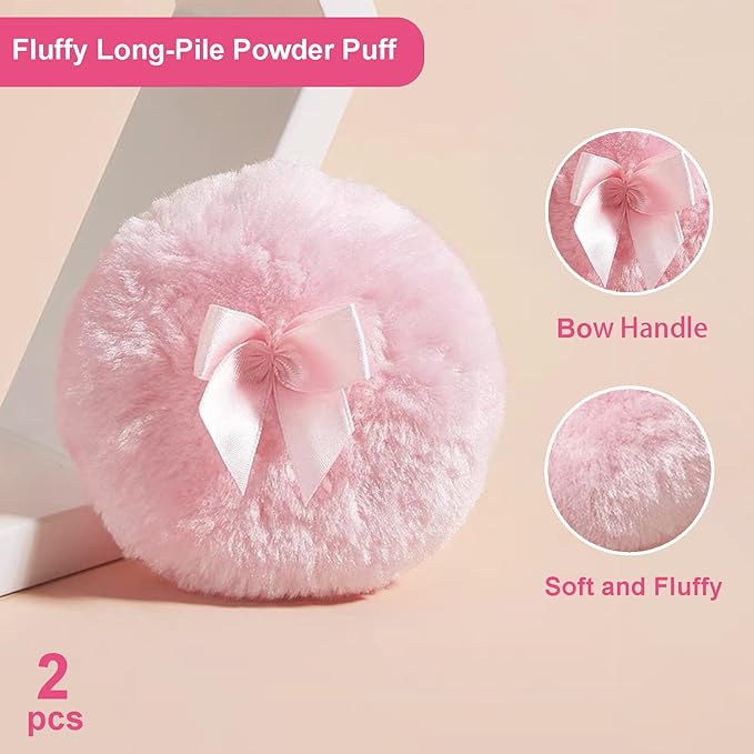 Qopoto 5 Pieces Large Body Powder Puff and Powder Container, Crystal Case for Dust Puff, Powder applicator with Box for Face and Body (Clear, Butterfly)